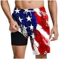 thumbnail image 2 of Mens Shorts Elastic Waist Drawstring Independence Day Print Casual Shorts with Pockets Beach Shorts Red L, 2 of 6