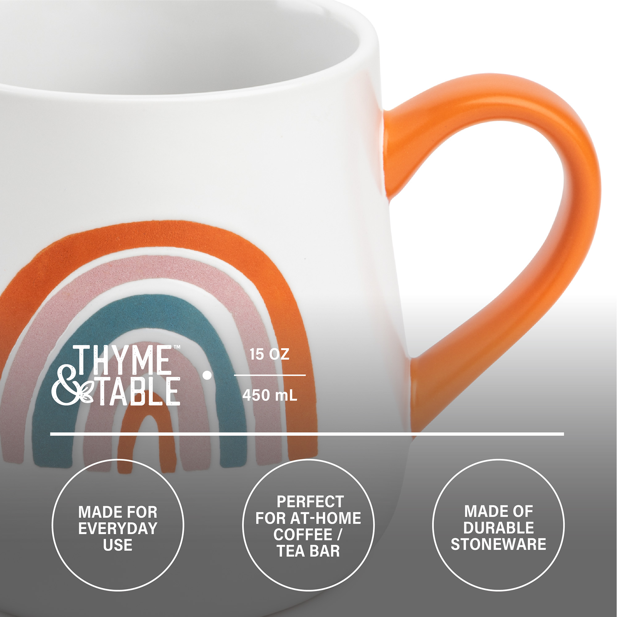 Thyme & Table Stoneware Coffee Mugs, 15 fl oz, Set of 4