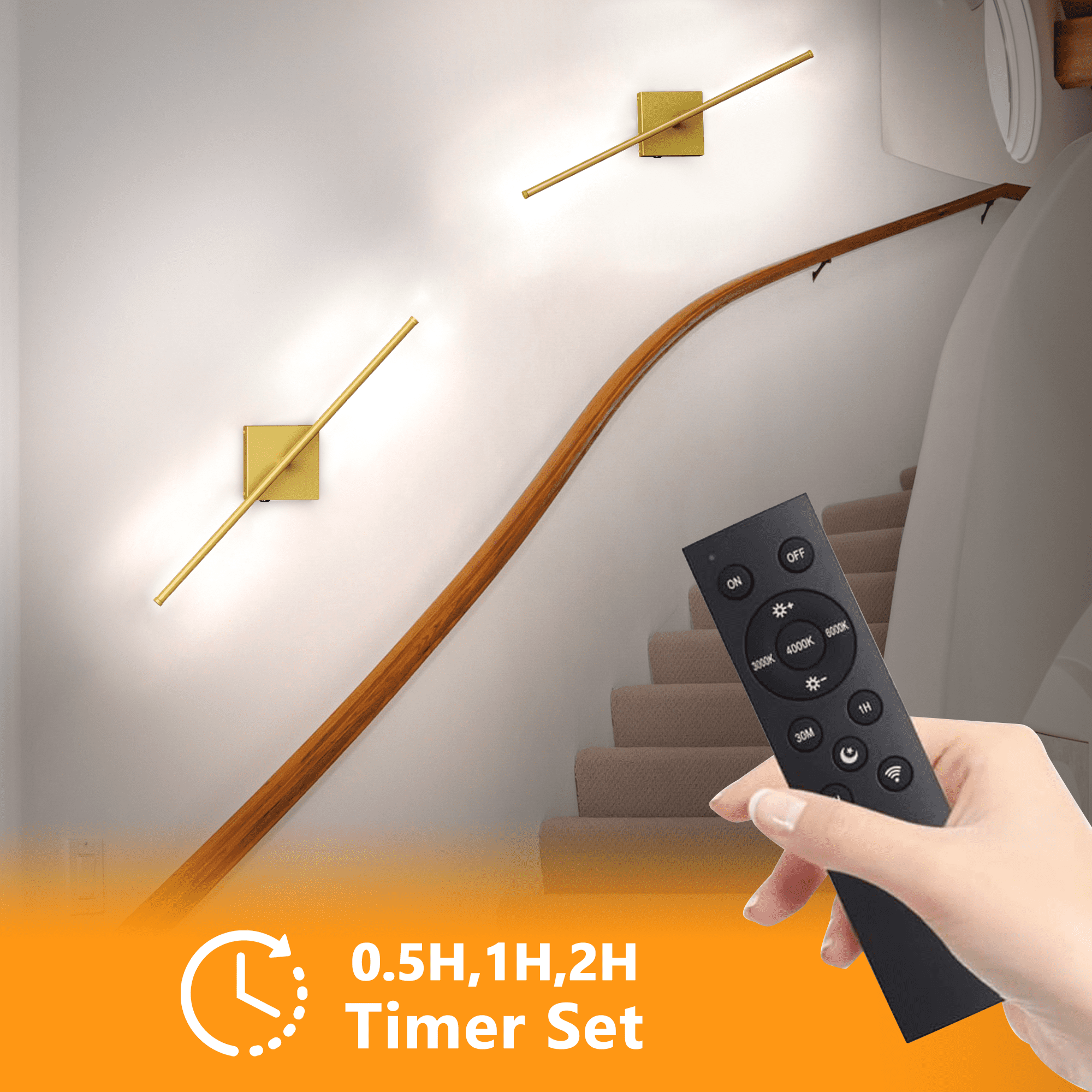 HOYOFOL Touch Light Cordless Wall Sconces, LED Rechargeable Lamp with Remote Control, Gold (2 Pack)