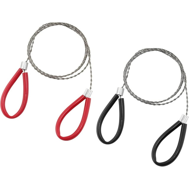 HUGFEGWE 2 Pcs PVC Pipe Cable Saw Stainless Steel Wire Saw Portable String Rope Saw Survival Wire Saw for Hiking Camping Hunting, Red & Black, 23.62 Inch CJB91-55149
