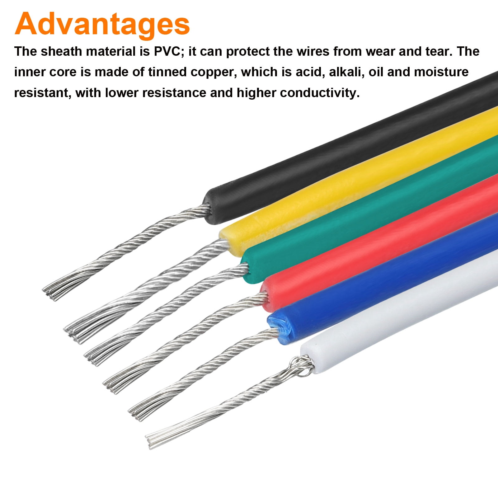 Uxcell 30 Gauge 6 Conductor Electrical Wire Tinned Copper Cable 98FT Stranded Wire for LED Strips Lamps Residential Wiring