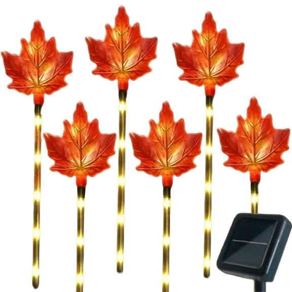IFRINID Halloween Leaf Solar Lights, 6 Pack Outdoor Solar Garden Pathway Lights with Warm Glow for Yard Lawn and Patio Decor