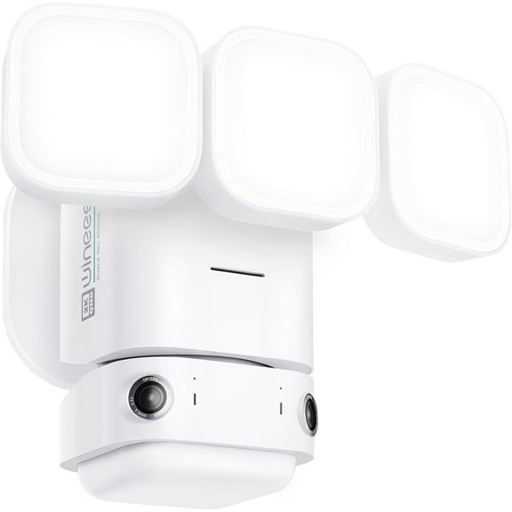Winees Smart Floodlight Camera, 180 Degree Panoramic Motion Detection, 3000 Lumens, Wired 2K HD Outdoor Security Camera Color Night Vision, 110dB Siren, 2-Way Audio