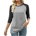 thumbnail image 2 of wdsxpo Women's 3/4 Length Sleeve Shirts Casual Crewneck Slim Fit Tops Color Block Dressy Tunic Business Work Blouses Plus Size, 2 of 4