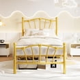 thumbnail image 1 of Twin XL Size Bed Frame, Heart Shaped Metal Bed Frame with Headboard and Footboard, Platform Bed Frame with Sturdy Slat Support, Underbed Storage Space, No Box Spring Needed, Gold, 1 of 6