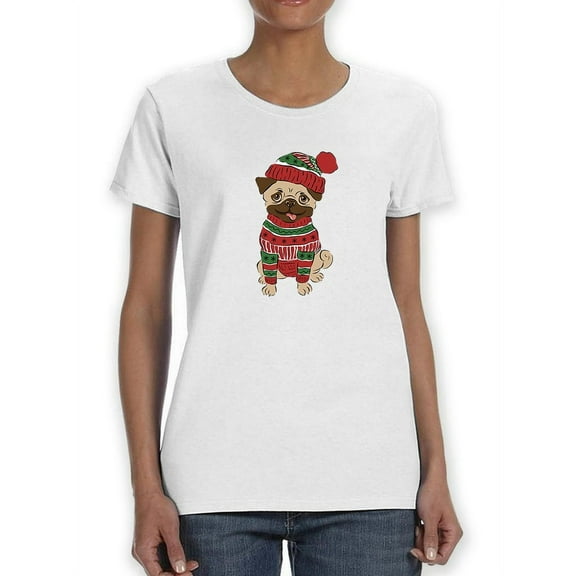 Christmas Pug T-Shirt Women -Smartprints Designs, Female Large