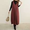 thumbnail image 4 of Vestido Sexy para las Mujeres, Color Sólido V Cuello sin Mangas Vestido de Chaleco con Bolsillo Lateral, Longitud Del Tobillo, 4 of 6
