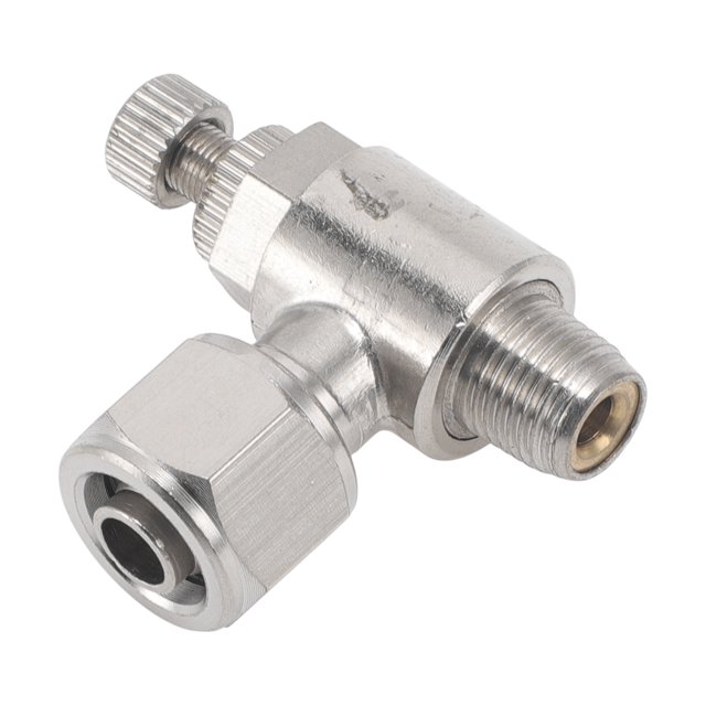 Válvula de control de flujo de aire de 90 grados de 3/8" con conexión rápida de aire de cobre niquelado 1/8"BSPT 1 Pc tono plateado