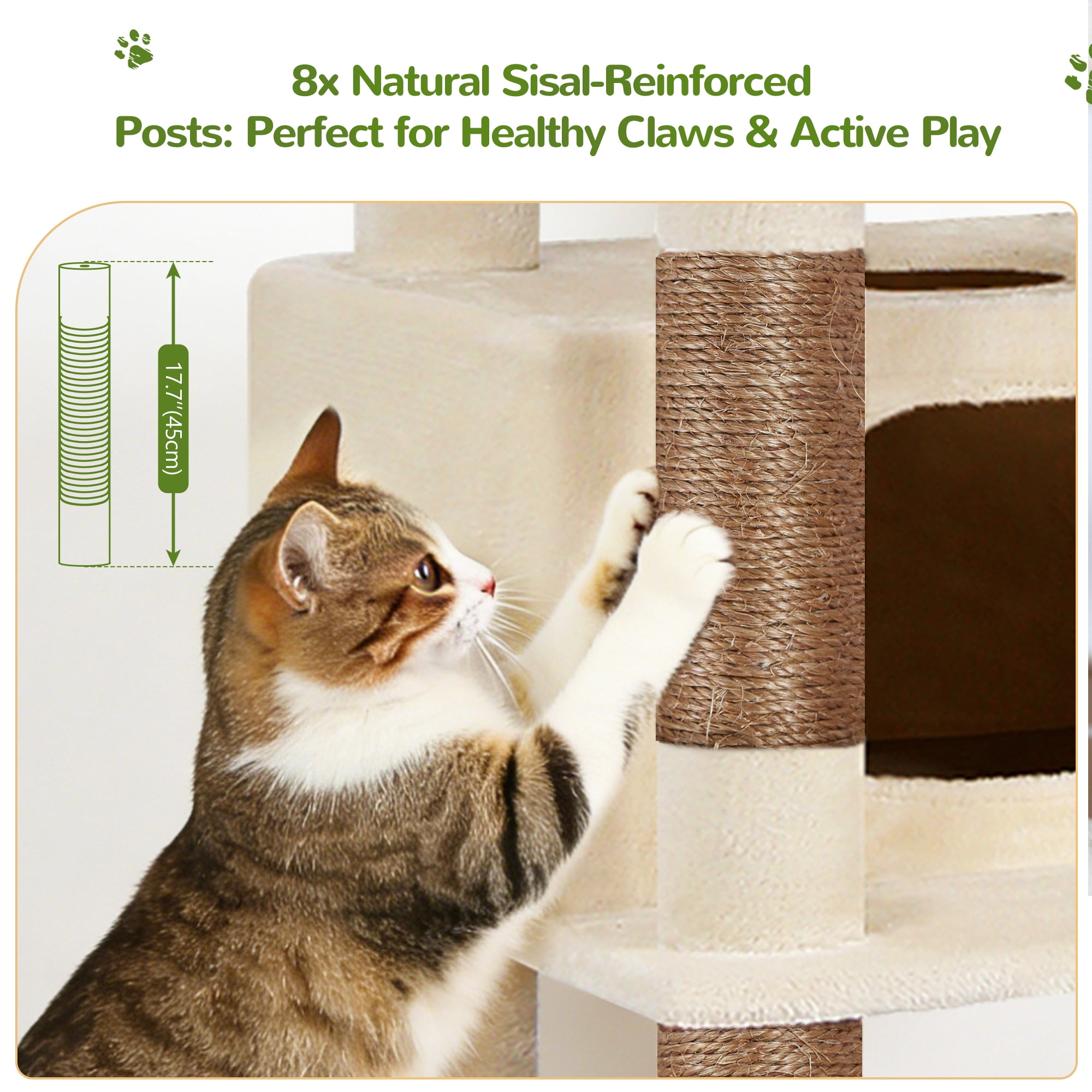 Globlazer 84" Large Corner Cat Tree , Multi-Level Cat Tree Fan-Shaped Tower with 2 Condos, Sisal Scratching Posts & Hammock, Beige