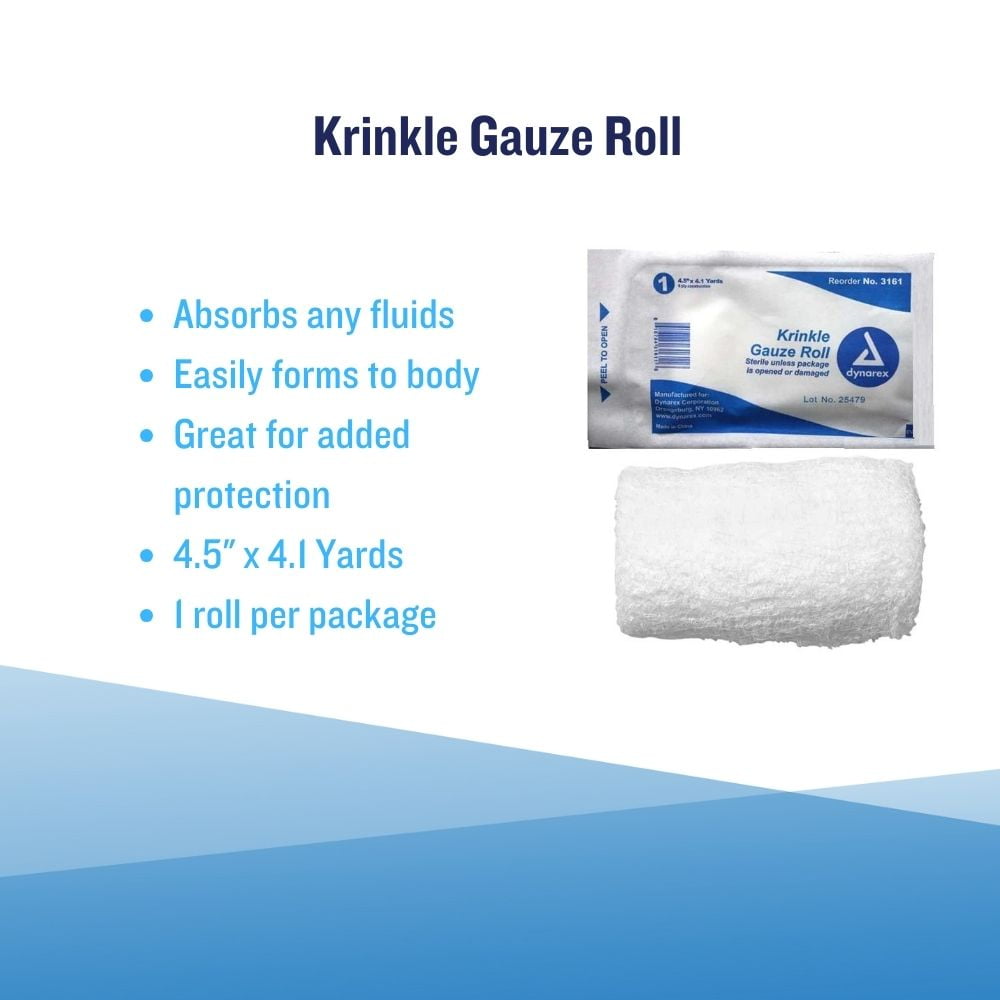 Dynarex Krinkle Gauze Cotton Fluff Bandage Rolls, 4.5" x 4.1 Yards (10 Rolls) - MS-35645