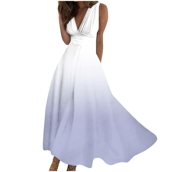 Edvintorg Women's 2024 Maxi Sundresses Summer Beach Long Wrap V-Neck Gradient Printing Casual Dress For Women Vacation Outfits On Clearance
