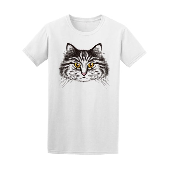 Sketch Longhair Tabby Cat Face Tee Men's -Image by Shutterstock