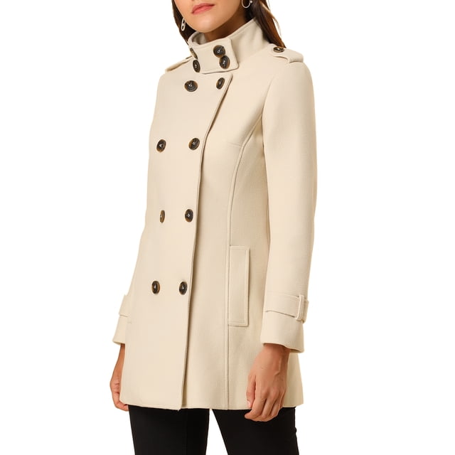 Abrigo de invierno de longitud media con doble botonadura y cuello alto para mujer Inspire Chic L Beige
