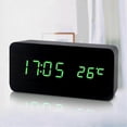 thumbnail image 3 of Wooden LED Desk Clock with Digital Display, Silent Alarm, Time and Temperature, Adjustable Brightness, Black and Green, 3 of 3