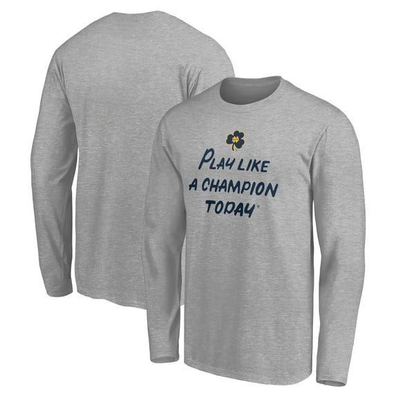 Men's Heathered Gray Notre Dame Fighting Irish Play Like A Champion Today Shamrock Long Sleeve T-Shirt