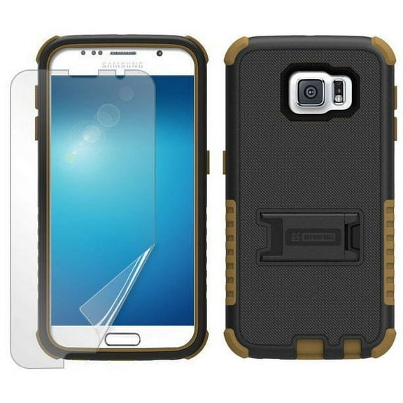 BROWN RUGGED TRI-SHIELD RUBBER SKIN HARD CASE COVER STAND FOR SAMSUNG GALAXY S6