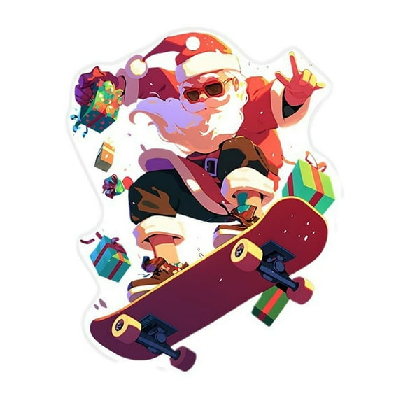 LanSuare Christmas Skateboard Santa Claus Ornament, 3.14Inch 2D Acrylic Santa Claus Pendant, Suitable for Porch, Wall, Indoor Home Decor, Front Entry, Christmas Tree Decor