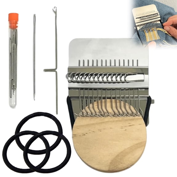 Beginner's Loom Knitting Kit, Mini Portable Darning & Patchwork Weaving Tool Set for Quick Repairs