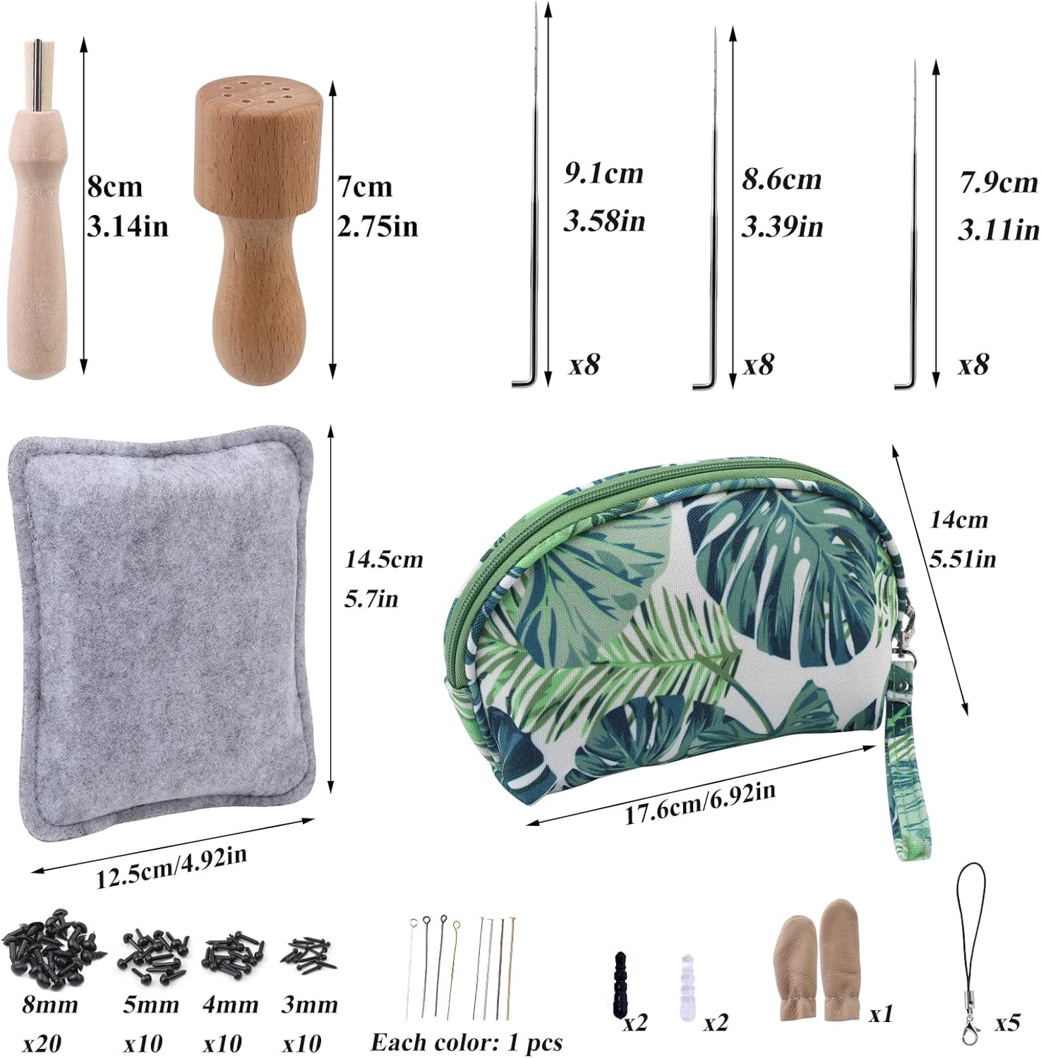 Needle Felting Starter Kit with Green Storage Bag, Wool Roving 18 Colors Set, Needle Felting Tools for Felted Animal, Wool Felt Supplies