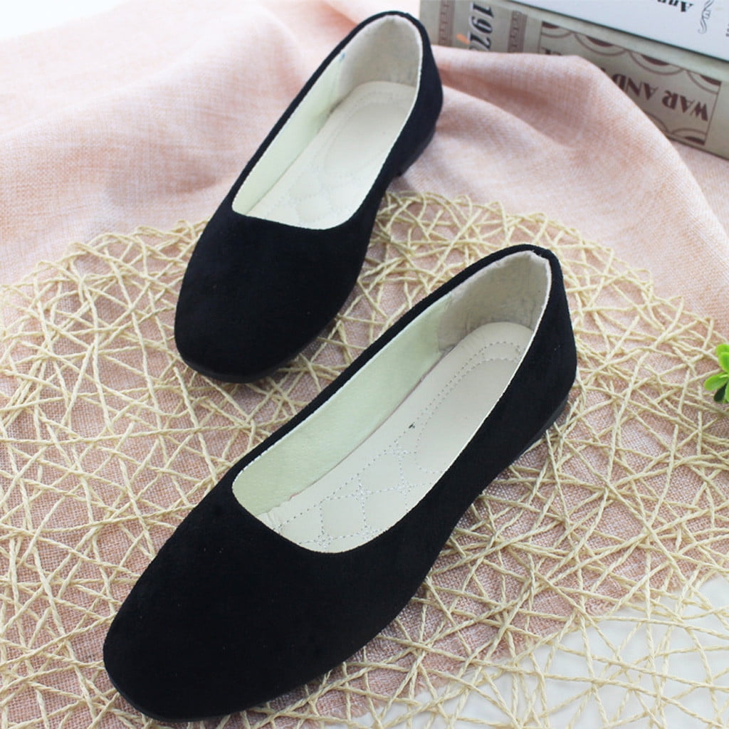 women solid classic square toe ballet flat shoes single shoes casual shallow mouth flat shoes for spring black size 5.5