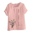 thumbnail image 4 of QUNYINEY Short Sleeve T Shirts for Women Dandelion Casual Crew Neck Tops Cotton Linen Button Loose Pullover Women Tops, 4 of 5