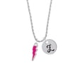 thumbnail image 2 of Delight Jewelry Silvertone Hot Pink Lightning Bolt Silvertone Script Initial Disc - Z - Charm Necklace, 20"+3", 2 of 4