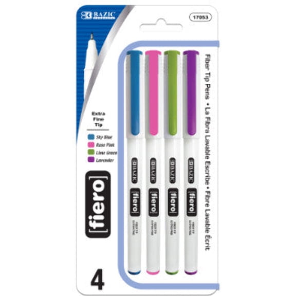 BAZIC Fiero Fancy Color Fineliner Pens, Extra-Fine, 4 Count