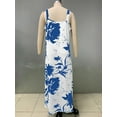 thumbnail image 5 of Women Summer Spaghetti Strap Sleeveless V Neck Sundress Boho Floral Vacation Maxi Suspender Dress  Blue L, 5 of 8