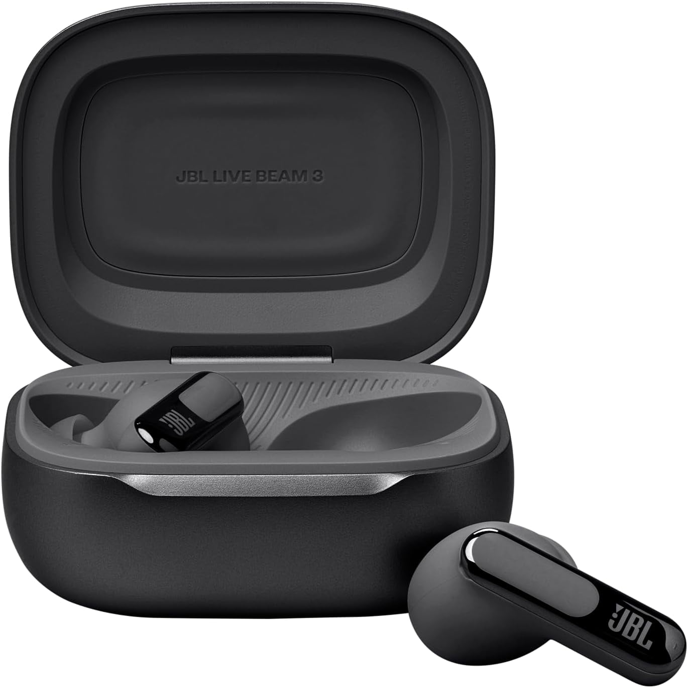 Open Box JBL Live Beam 3 - True wireless noise-cancelling earbuds with stick-closed design and Smart Charging Case - Black