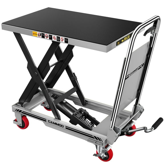 CAMMOO Hydraulic Lift Table Cart, 500lbs Capacity, 28.5" Lifting Height, Single Scissor Lift with Non-Slip Pad & Safety Guard Foldable Handle for Material Handling and Transportation, Gray