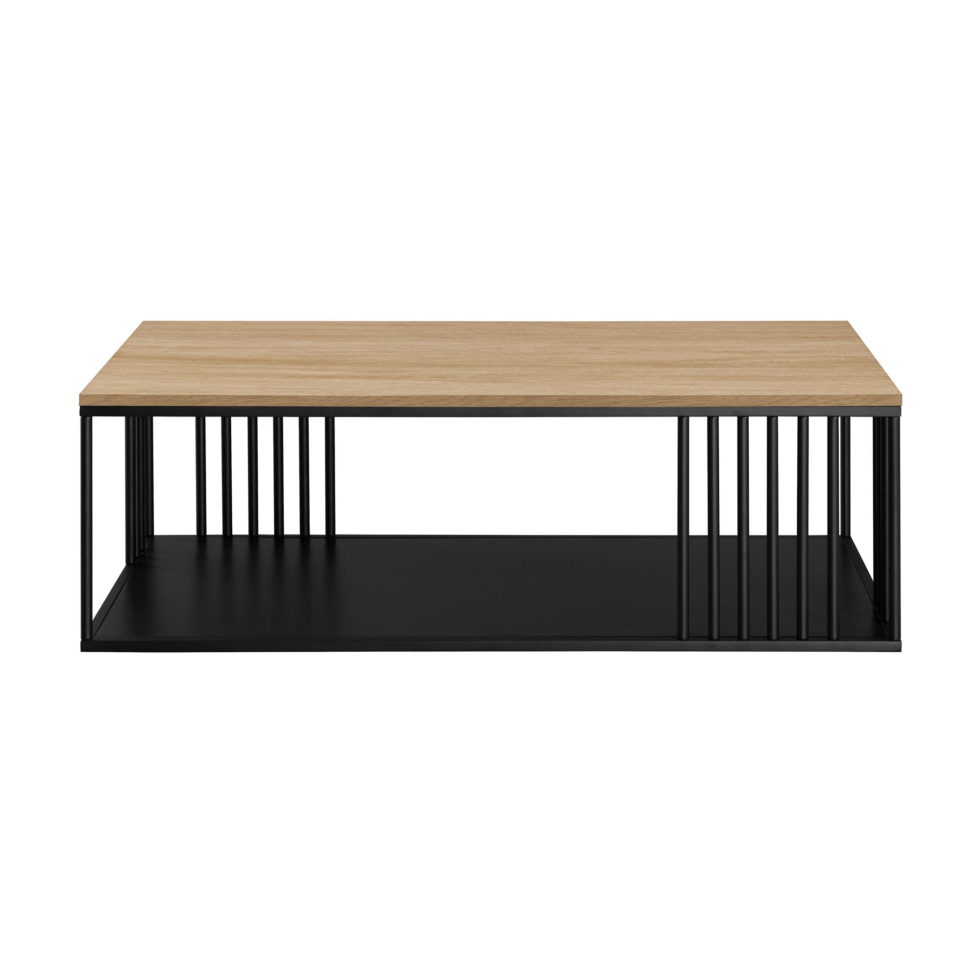 Walker Edison Minimalist 43" Slatted-Side Metal Rectangle Coffee Table, Coastal Oak