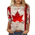 thumbnail image 1 of Mujeres 3/4 Manga Tops Y Blusas Canadá Impresión Cuello Redondo Suéter, Top de Moda Casual, Tops de Moda de las Mujeres, 1 of 6