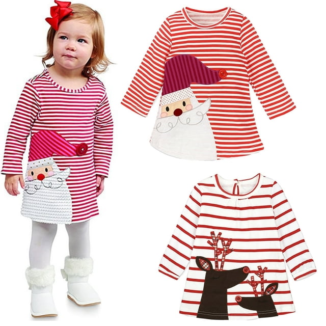 Bébé Nouveau-Né Filles Noël Rayé Princesse Robe Bébé Bonhomme de Neige Broderie Robe Décontractée pour 9 Mois-6 Ans