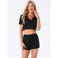 thumbnail image 3 of DARING DIVA Y2K Crop Tops with Shorts Knit Button-Down Pajama Sets S Black, 3 of 7