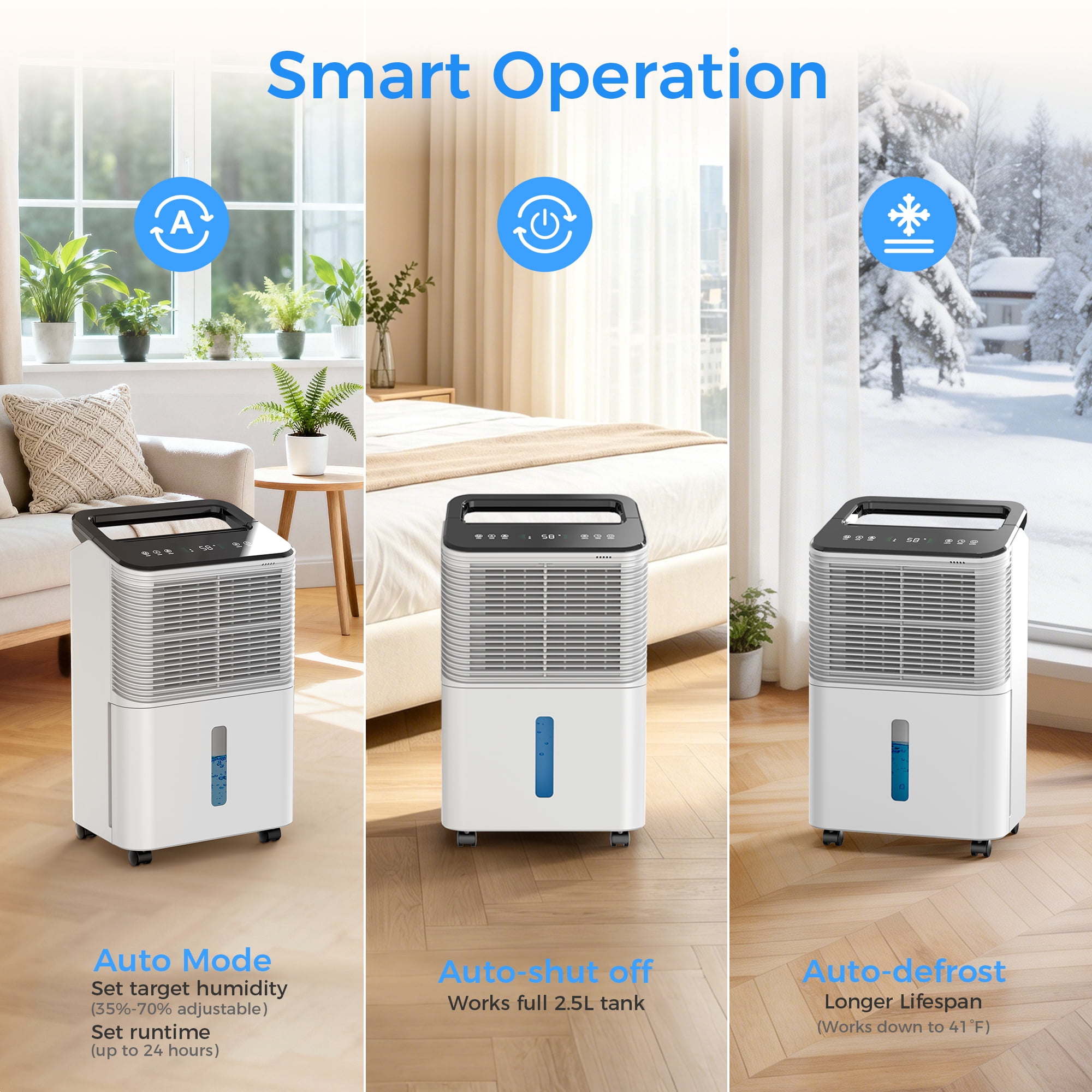 KLOUDIC 12 Pints (DOE) Dehumidifier for Basements, Home Large Rooms, Bathrooms,  MAX 50 Pints/Day, Auto Mode with Drain Hose, Smart Humidity Control, 2.5L Water Tank, Covers Up to 2000 Sq.ft