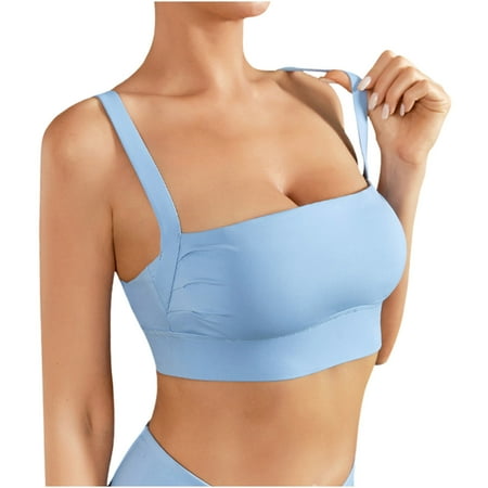 Backless Sports Bra for Women Square Neck Gather Push Up Bralette Pull-On Medium Support Padded Gym Workout Bras  Sky Blue  XL