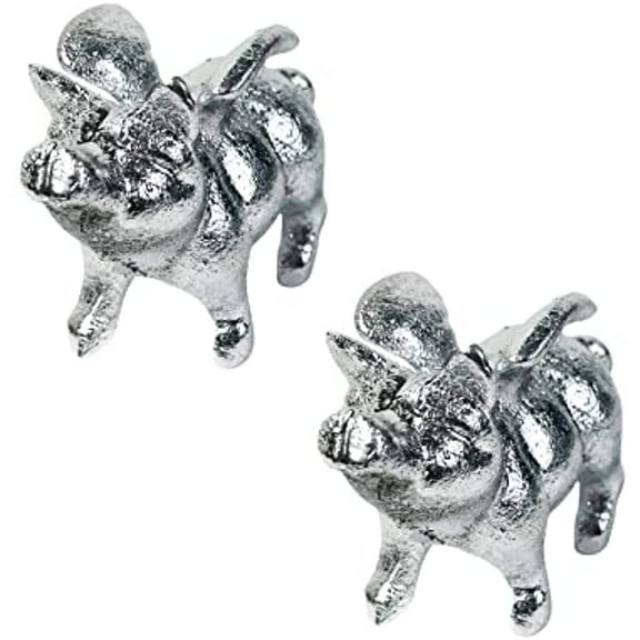 Urbalabs When Pigs Fly The Flying Pig Cast Iron Figurine with Wings Set of 2 Silver Finish Heavy Home Office Desk Industrial Rustic Farmhouse Paperweight Paintable Decor Silver