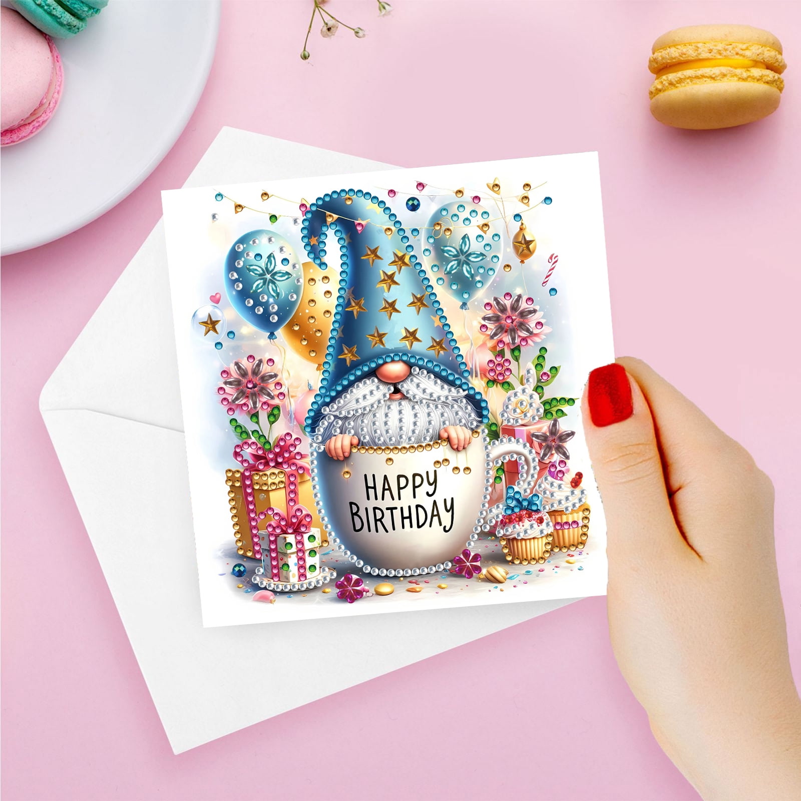 FLOPESN 6Pcs DIY Folding Greeting Card Diamond Art Painting Creative Design Blessing Card Set for Birthday Crafts Gift-Birthday Goblin