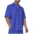 thumbnail image 3 of Turilly Mens Shirts Men's Fashion Casual Solid Color Button Short Sleeve Round-Neck Blouses, 3 of 5