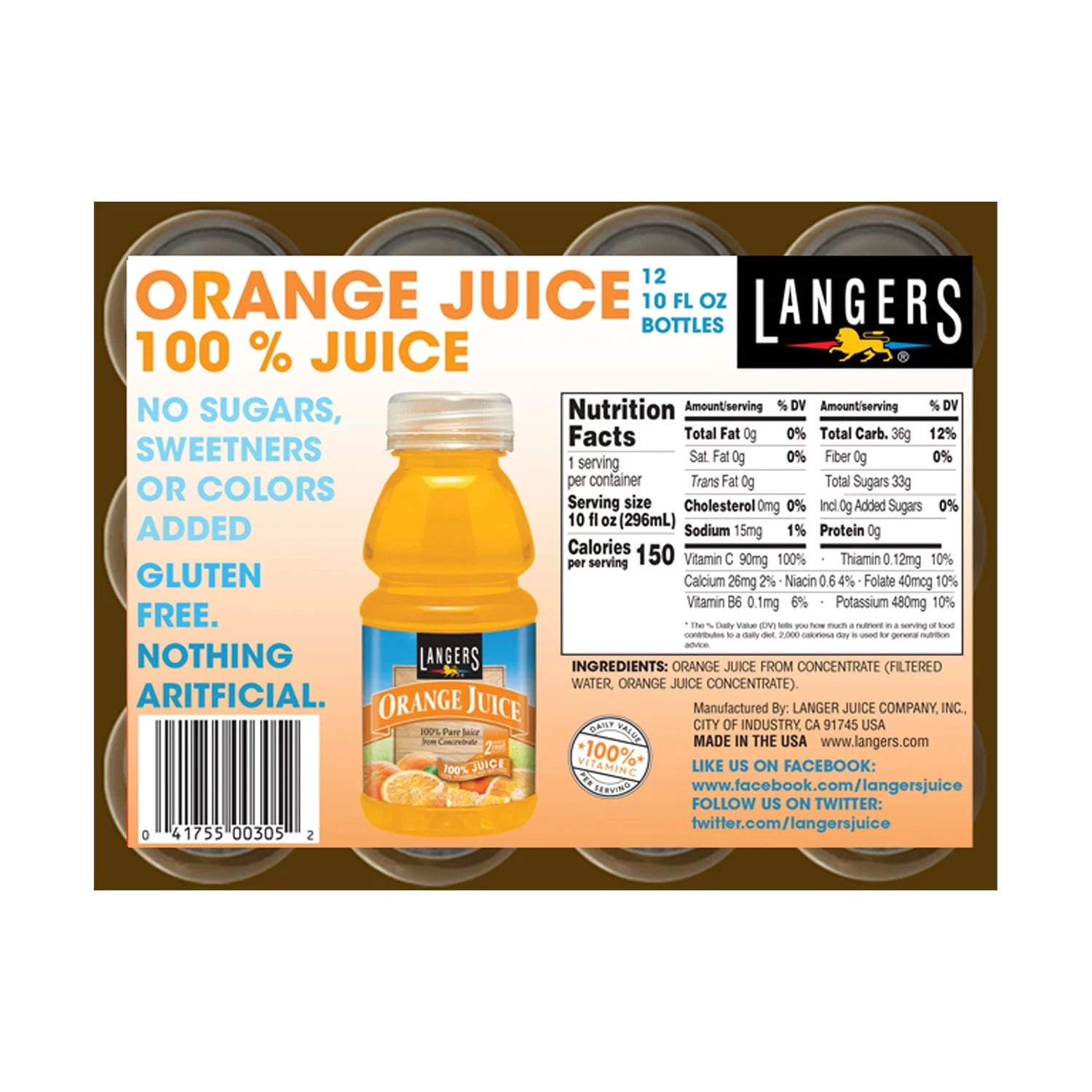 Langers 100% Orange Juice (10 fl. oz, 12 pk)