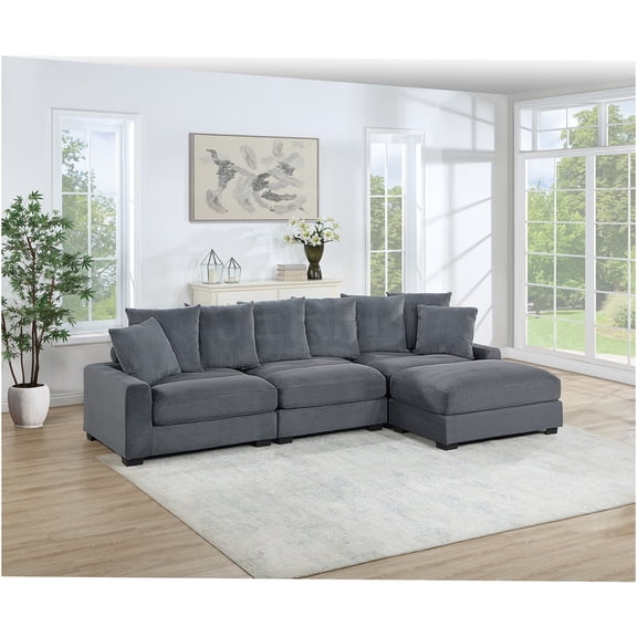 JERFIT Modern 4-Piece Modular Sectional Sofa Set with Ottoman, Dark Gray Corduroy Fabric, Configurable Living Room Furniture