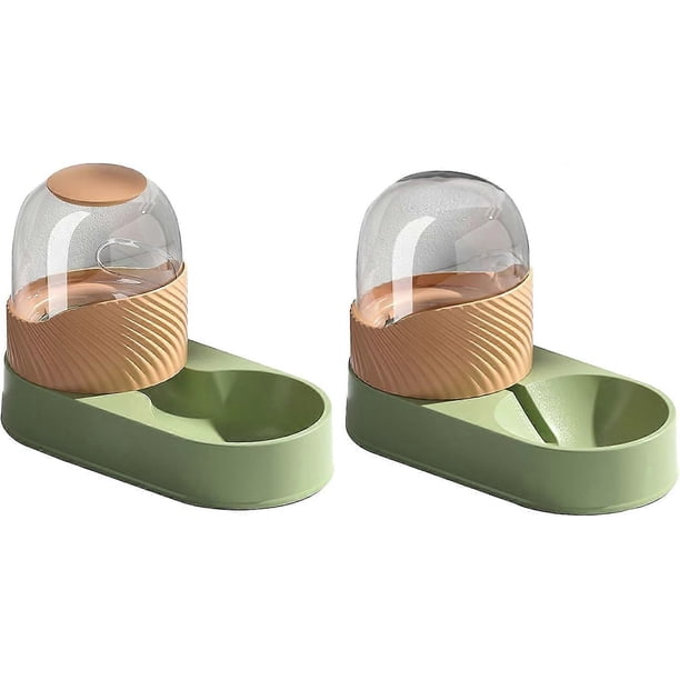 Pieces Automatic Food and Water Dispenser for Cat Dog, 2 in 1 Set Feeders and Drinkers for Pets Capacity 2L (Green)