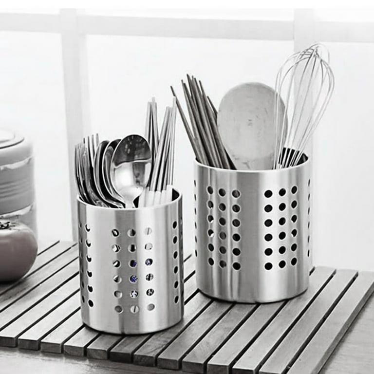 Cook N Home 02639 Stainless Steel Utensil Holder Jumbo 2pc Set 5.5-Inch x 6.3-Inch and 6.3-Inch x 7.08-Inch Silver