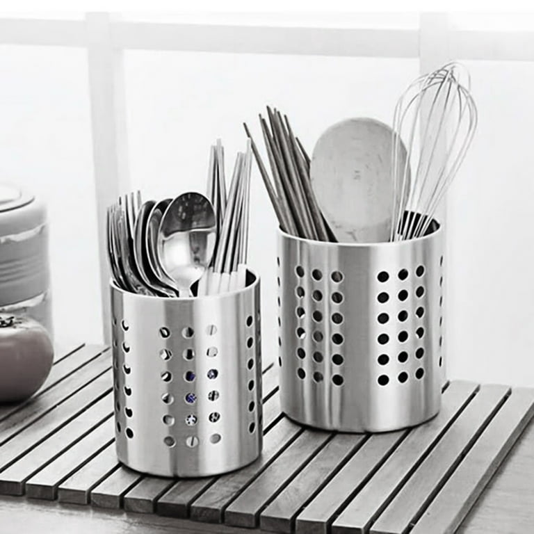 Leaqu Stainless Steel Cooking Utensil Holder, Extra-Large Stainless Steel Kitchen Utensil Holder, Utensil Caddy - Weighted Base for Stability - for