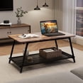 thumbnail image 3 of IdeaHouse Coffee Table Farmhouse Center Table 2-Tier Industrial Living Room with Mesh Shelf Rectangle Wood Cocktail Table Metal Frame, Easy to Assemble, Rustic Brown, 3 of 8