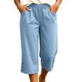 thumbnail image 2 of Mifsaly Loose Capri Pants for Women Button Hem High Waist Cropped Trousers with Pockets Soft Lightweight Casual Summer Vacation Capris Blue,XXL, 2 of 6
