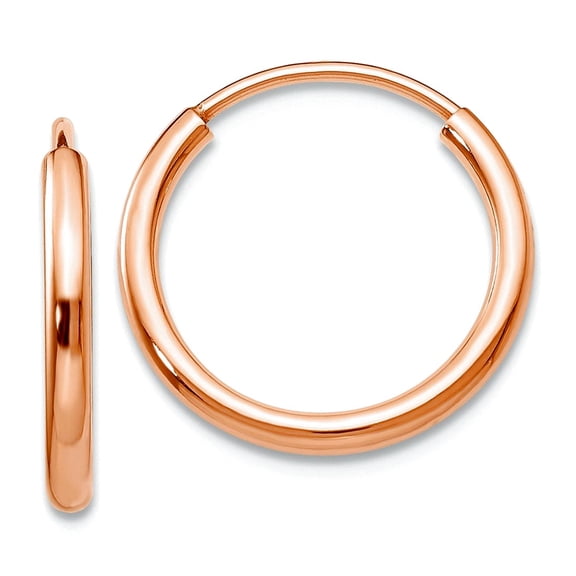 10k Rose Gold Polished Endless Tube Hoop Earrings 14x14mm Wide 1.5mm Thick Hoop Earring for Women