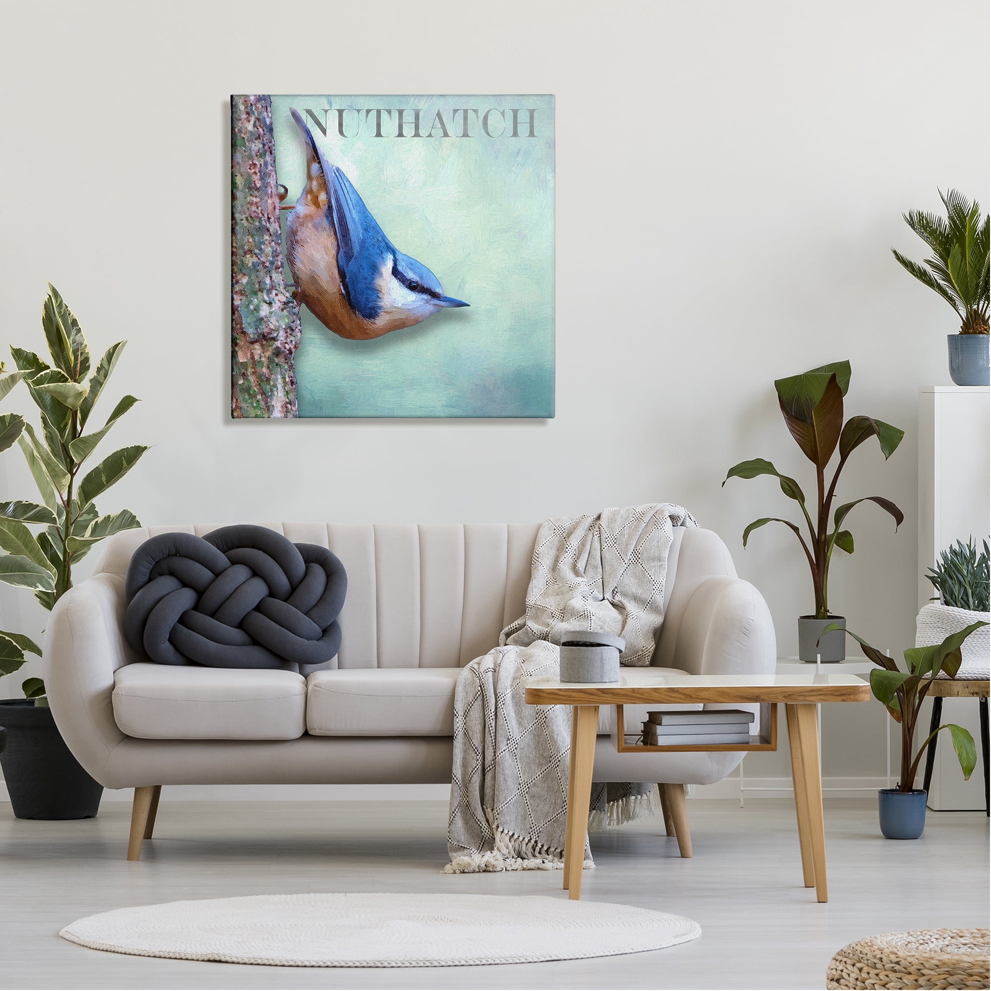 Stupell Industries Blue Nuthatch Bird Climbing Tree Forest Wildlife Graphic Art Gallery Wrapped Canvas Print Wall Art, Design by Alpenglow Workshop