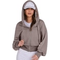 thumbnail image 3 of Female Zip Up Hoodies Cropped Sweatshirts Casual Comfy Cute Zip Jackets Fashion Trendy Fall Outfits Light Brown L, 3 of 10
