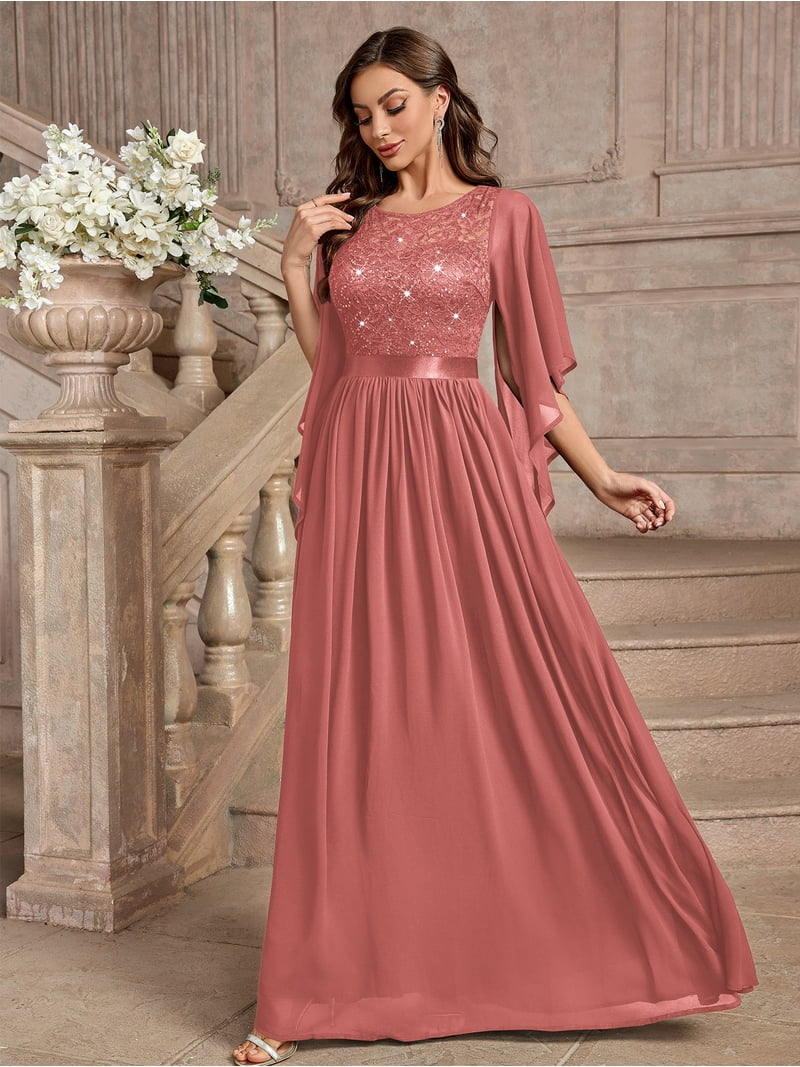 miusol bridesmaid dresses Women's Sequin Lace Contrast Chiffon Party Maxi Dress Miusol amazon